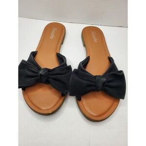 Natasha‎ Women's Sandal All Black Bow Knot Size Large L 9-10 Open Toe Slip Slide
